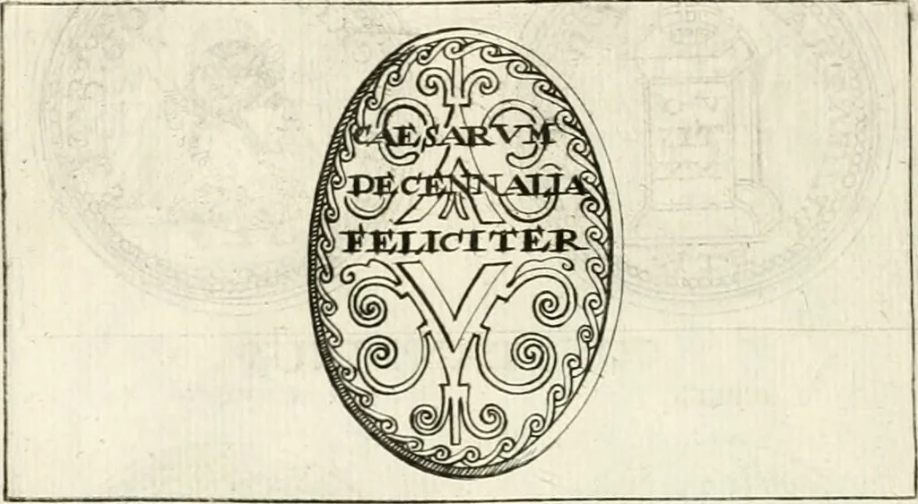 An illustration from Veterum Romanorum Religio castrametatio, disciplina militaris ut & balneae ex antiquis numismatibus & lapidibus demonstrata, 1686, leaf 241