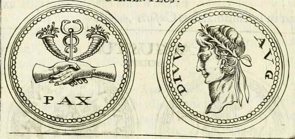 An illustration from Veterum Romanorum Religio castrametatio, disciplina militaris ut & balneae ex antiquis numismatibus & lapidibus demonstrata, 1686, leaf 25