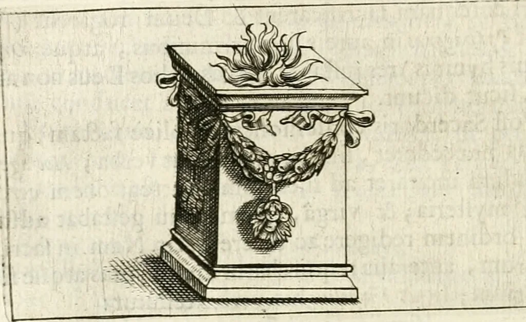 An illustration from Veterum Romanorum Religio castrametatio, disciplina militaris ut & balneae ex antiquis numismatibus & lapidibus demonstrata, 1686, leaf 255