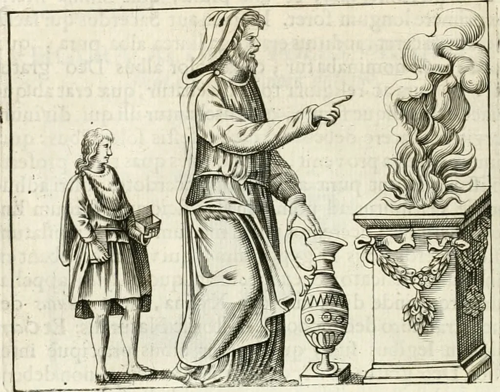 An illustration from Veterum Romanorum Religio castrametatio, disciplina militaris ut & balneae ex antiquis numismatibus & lapidibus demonstrata, 1686, leaf 257