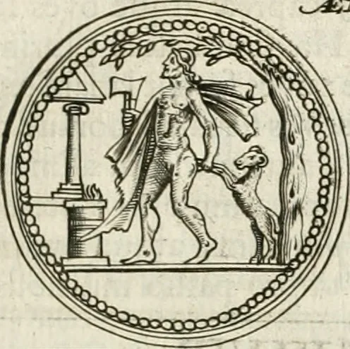 An illustration from Veterum Romanorum Religio castrametatio, disciplina militaris ut & balneae ex antiquis numismatibus & lapidibus demonstrata, 1686, leaf 260