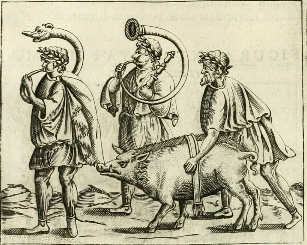 An illustration from Veterum Romanorum Religio castrametatio, disciplina militaris ut & balneae ex antiquis numismatibus & lapidibus demonstrata, 1686, leaf 269