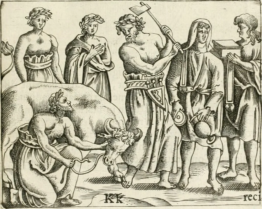 An illustration from Veterum Romanorum Religio castrametatio, disciplina militaris ut & balneae ex antiquis numismatibus & lapidibus demonstrata, 1686, leaf 270