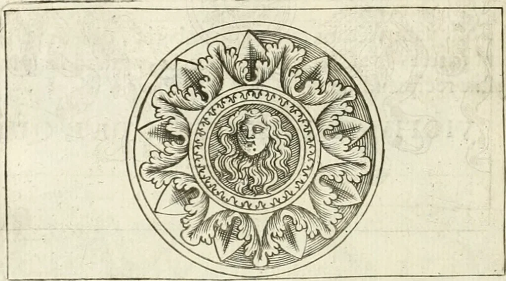 An illustration from Veterum Romanorum Religio castrametatio, disciplina militaris ut & balneae ex antiquis numismatibus & lapidibus demonstrata, 1686, leaf 271