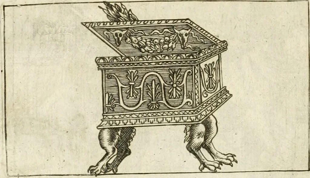 An illustration from Veterum Romanorum Religio castrametatio, disciplina militaris ut & balneae ex antiquis numismatibus & lapidibus demonstrata, 1686, leaf 279