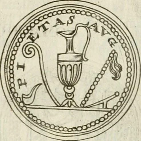 An illustration from Veterum Romanorum Religio castrametatio, disciplina militaris ut & balneae ex antiquis numismatibus & lapidibus demonstrata, 1686, leaf 284