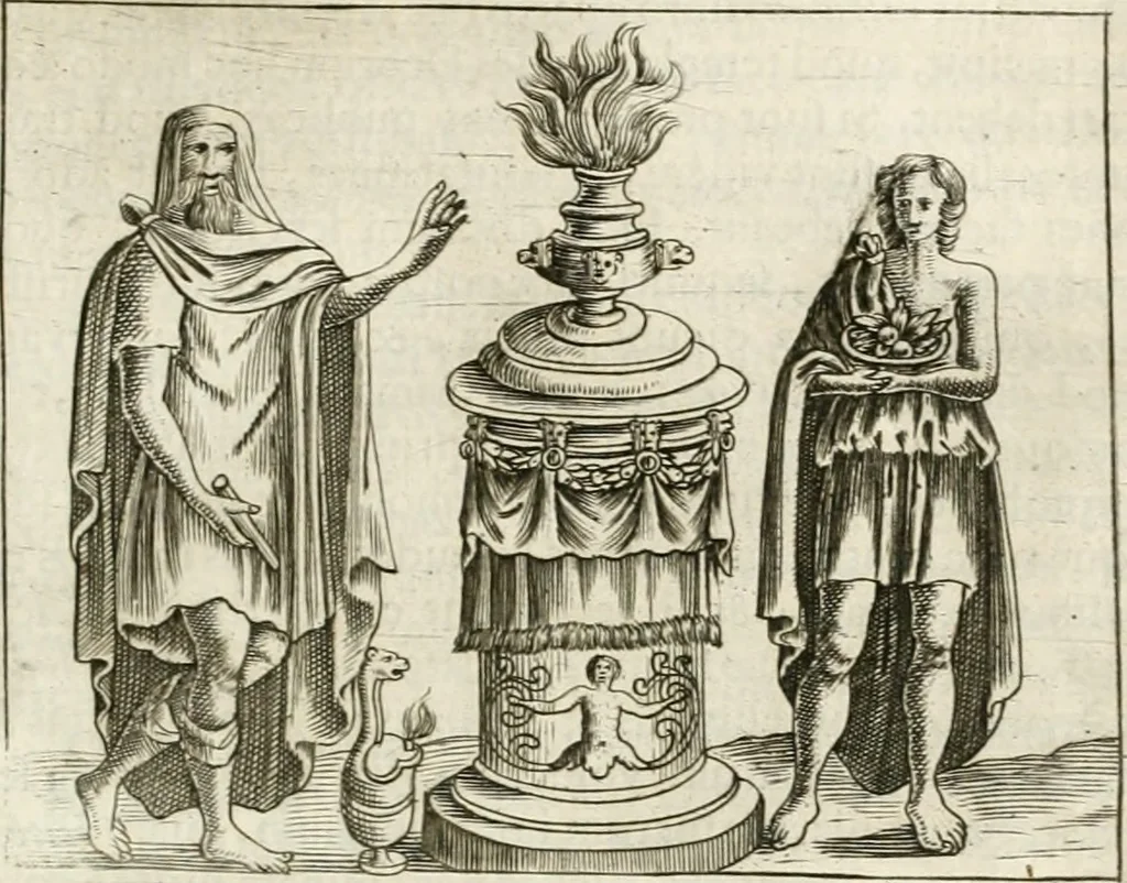 An illustration from Veterum Romanorum Religio castrametatio, disciplina militaris ut & balneae ex antiquis numismatibus & lapidibus demonstrata, 1686, leaf 286