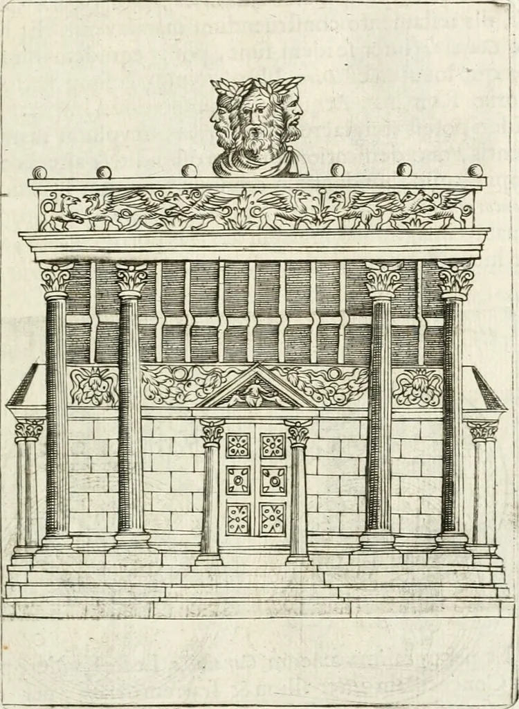 An illustration from Veterum Romanorum Religio castrametatio, disciplina militaris ut & balneae ex antiquis numismatibus & lapidibus demonstrata, 1686, leaf 30