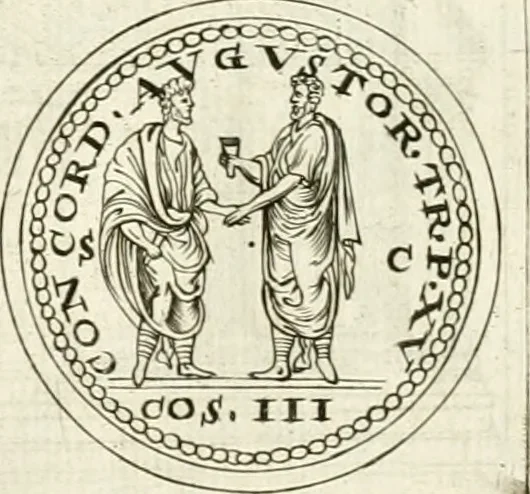 An illustration from Veterum Romanorum Religio castrametatio, disciplina militaris ut & balneae ex antiquis numismatibus & lapidibus demonstrata, 1686, leaf 31