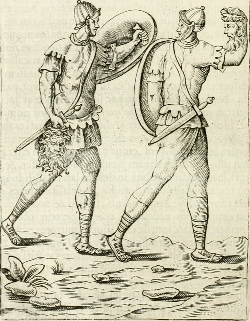An illustration from Veterum Romanorum Religio castrametatio, disciplina militaris ut & balneae ex antiquis numismatibus & lapidibus demonstrata, 1686, leaf 323