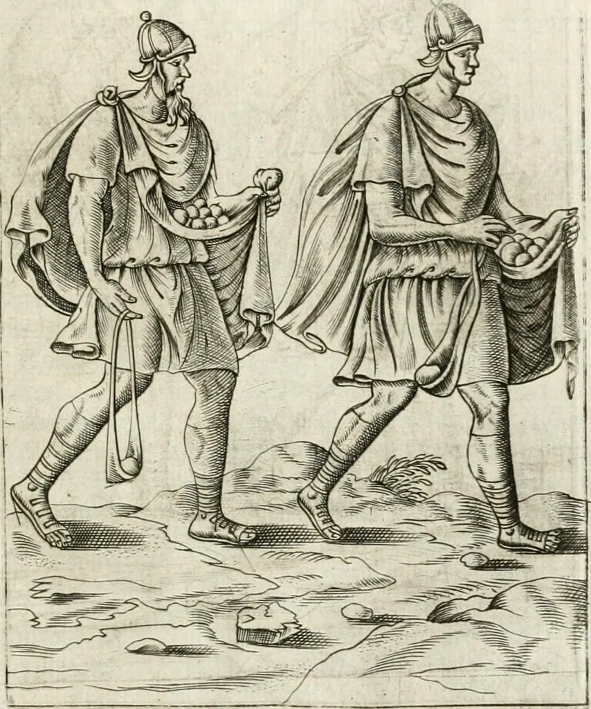 An illustration from Veterum Romanorum Religio castrametatio, disciplina militaris ut & balneae ex antiquis numismatibus & lapidibus demonstrata, 1686, leaf 324