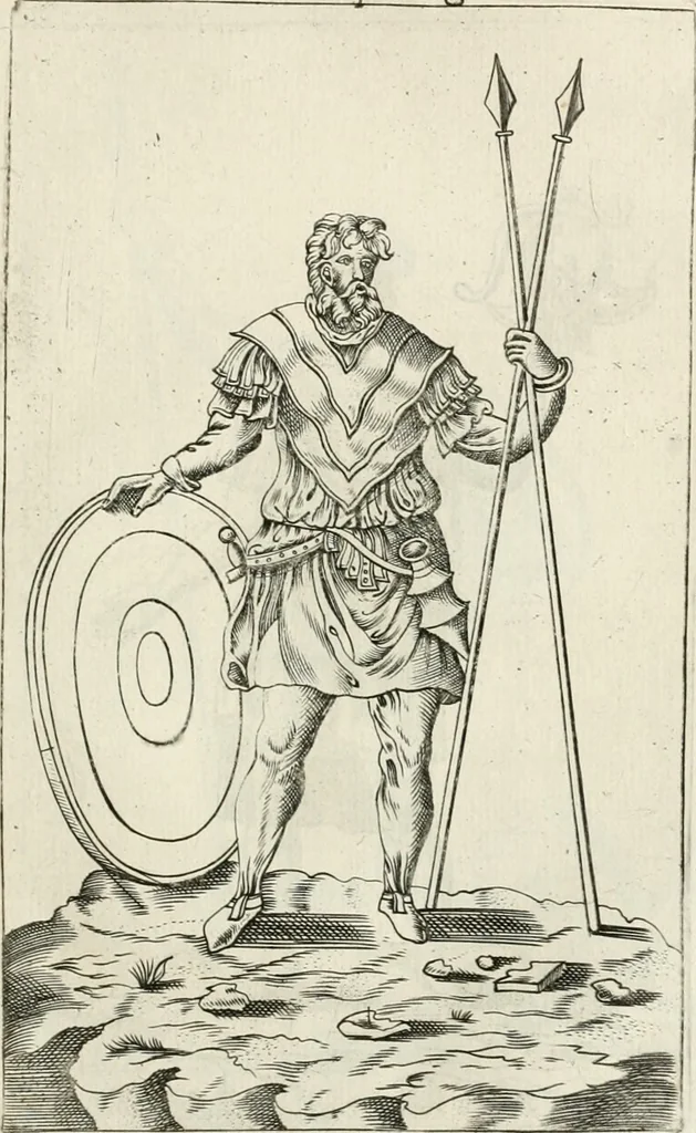 An illustration from Veterum Romanorum Religio castrametatio, disciplina militaris ut & balneae ex antiquis numismatibus & lapidibus demonstrata, 1686, leaf 328