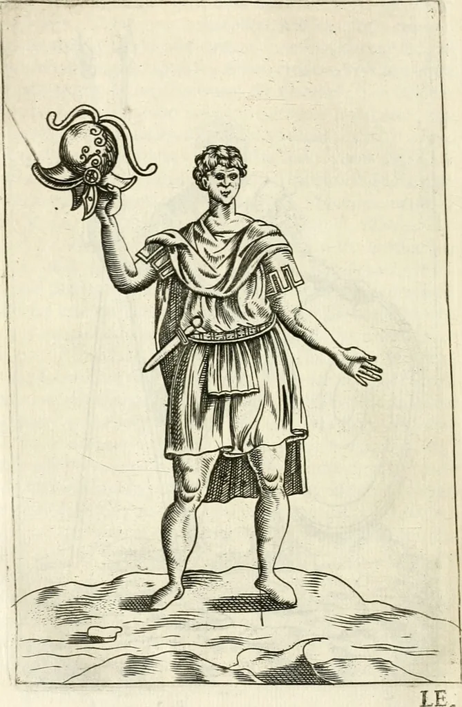 An illustration from Veterum Romanorum Religio castrametatio, disciplina militaris ut & balneae ex antiquis numismatibus & lapidibus demonstrata, 1686, leaf 329
