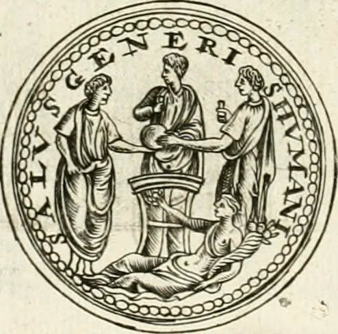 An illustration from Veterum Romanorum Religio castrametatio, disciplina militaris ut & balneae ex antiquis numismatibus & lapidibus demonstrata, 1686, leaf 33