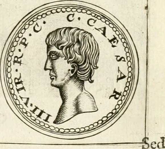 An illustration from Veterum Romanorum Religio castrametatio, disciplina militaris ut & balneae ex antiquis numismatibus & lapidibus demonstrata, 1686, leaf 33