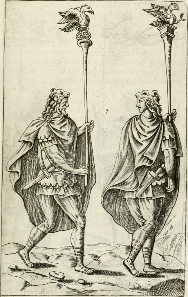 An illustration from Veterum Romanorum Religio castrametatio, disciplina militaris ut & balneae ex antiquis numismatibus & lapidibus demonstrata, 1686, leaf 336