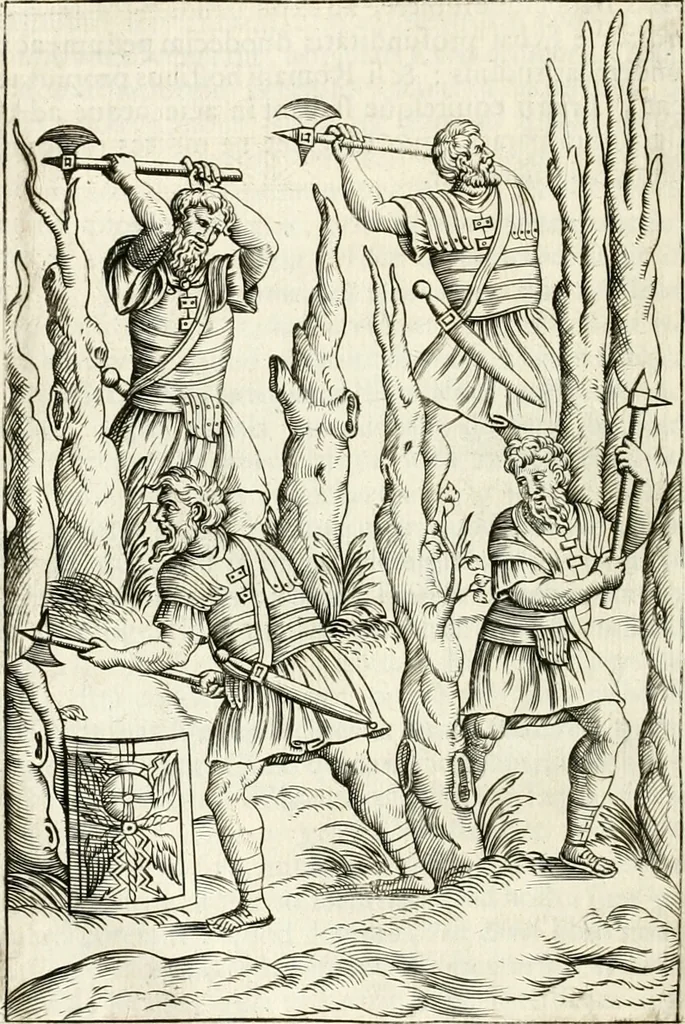 An illustration from Veterum Romanorum Religio castrametatio, disciplina militaris ut & balneae ex antiquis numismatibus & lapidibus demonstrata, 1686, leaf 341