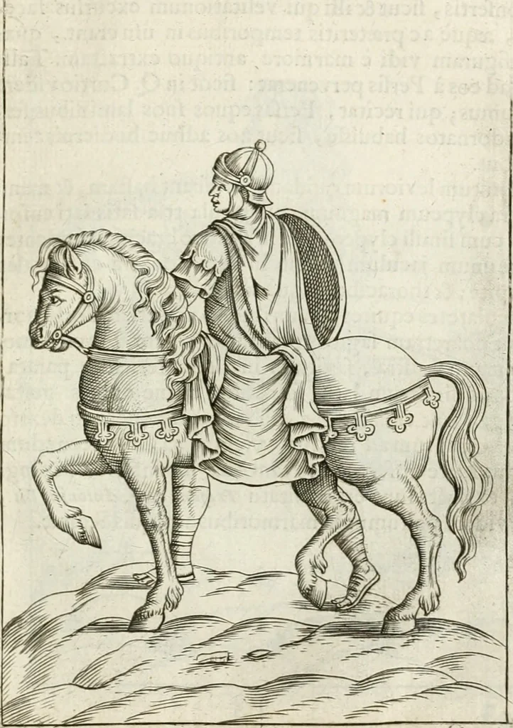 An illustration from Veterum Romanorum Religio castrametatio, disciplina militaris ut & balneae ex antiquis numismatibus & lapidibus demonstrata, 1686, leaf 358
