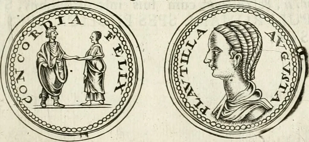 An illustration from Veterum Romanorum Religio castrametatio, disciplina militaris ut & balneae ex antiquis numismatibus & lapidibus demonstrata, 1686, leaf 36