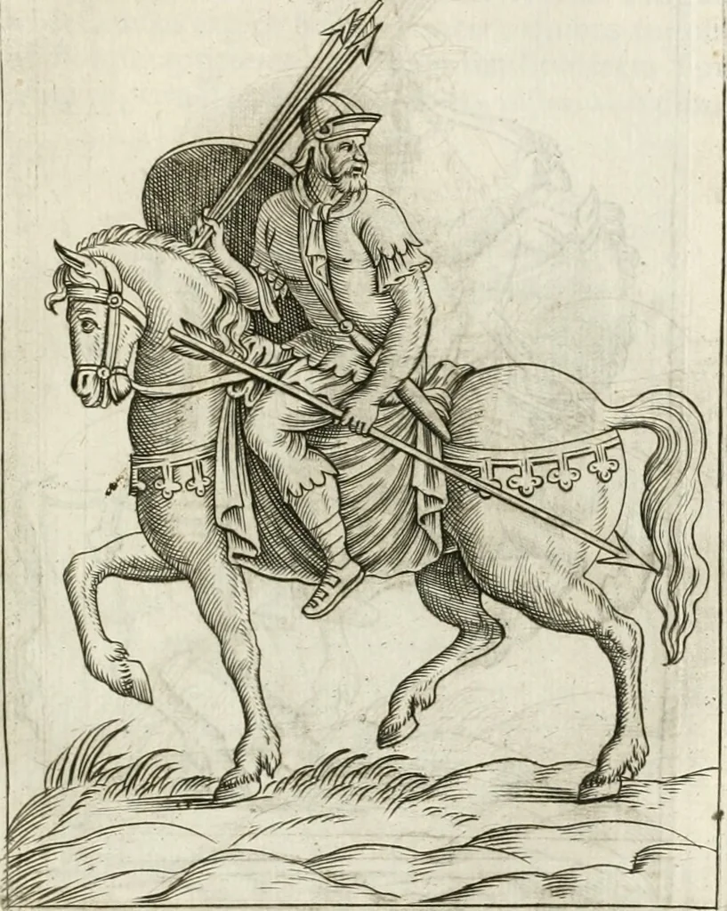 An illustration from Veterum Romanorum Religio castrametatio, disciplina militaris ut & balneae ex antiquis numismatibus & lapidibus demonstrata, 1686, leaf 362