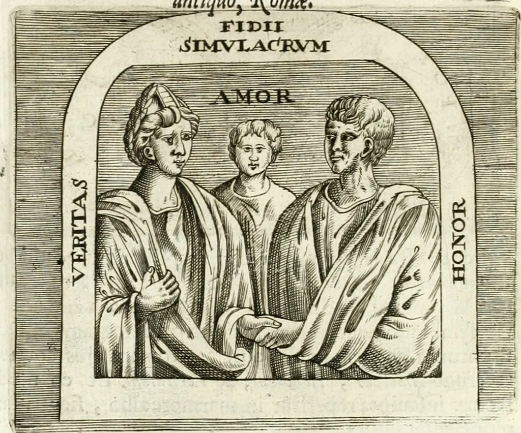 An illustration from Veterum Romanorum Religio castrametatio, disciplina militaris ut & balneae ex antiquis numismatibus & lapidibus demonstrata, 1686, leaf 39