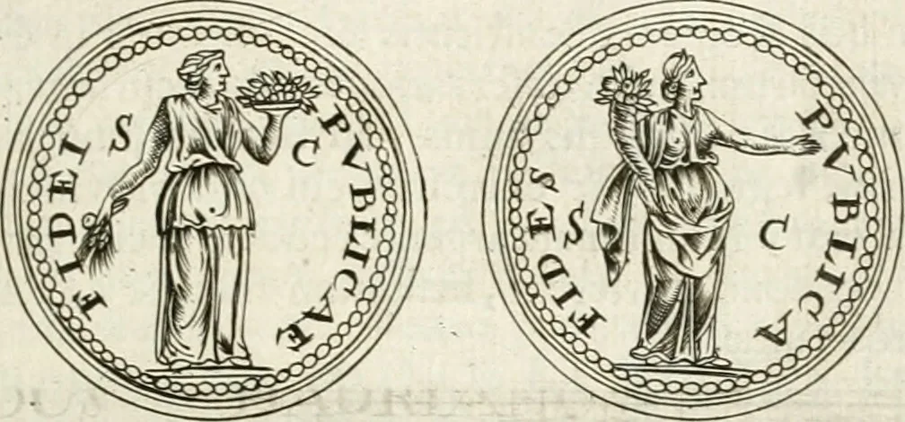 An illustration from Veterum Romanorum Religio castrametatio, disciplina militaris ut & balneae ex antiquis numismatibus & lapidibus demonstrata, 1686, leaf 40
