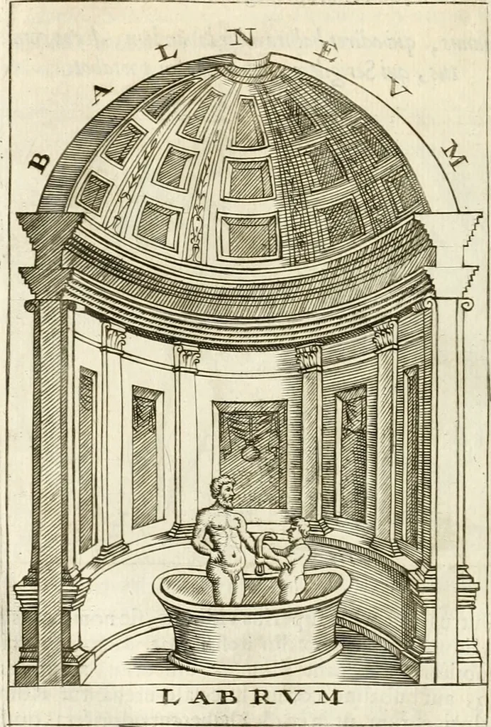 An illustration from Veterum Romanorum Religio castrametatio, disciplina militaris ut & balneae ex antiquis numismatibus & lapidibus demonstrata, 1686, leaf 419