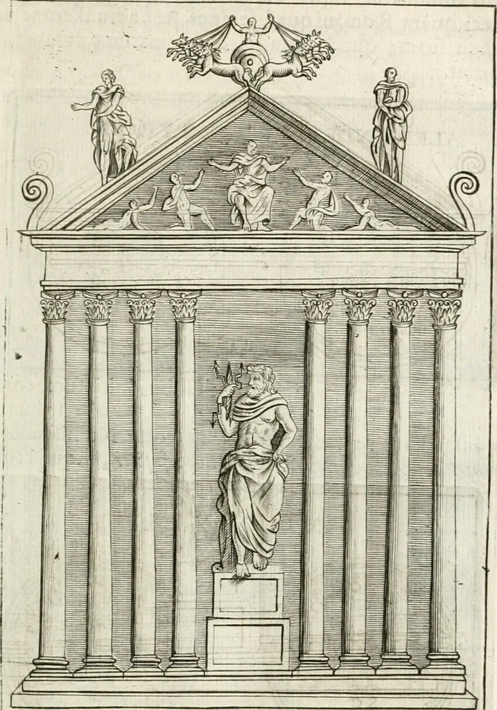 An illustration from Veterum Romanorum Religio castrametatio, disciplina militaris ut & balneae ex antiquis numismatibus & lapidibus demonstrata, 1686, leaf 50