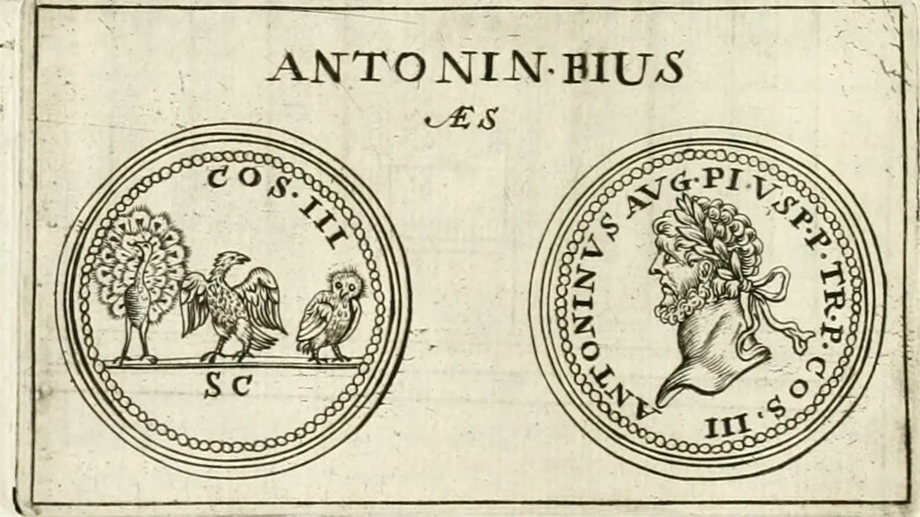 An illustration from Veterum Romanorum Religio castrametatio, disciplina militaris ut & balneae ex antiquis numismatibus & lapidibus demonstrata, 1686, leaf 51