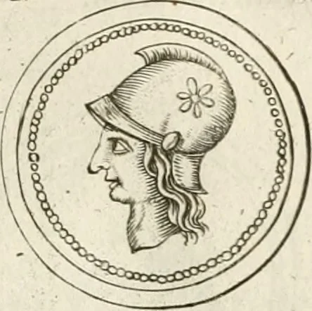 An illustration from Veterum Romanorum Religio castrametatio, disciplina militaris ut & balneae ex antiquis numismatibus & lapidibus demonstrata, 1686, leaf 56