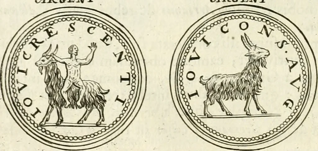 An illustration from Veterum Romanorum Religio castrametatio, disciplina militaris ut & balneae ex antiquis numismatibus & lapidibus demonstrata, 1686, leaf 59