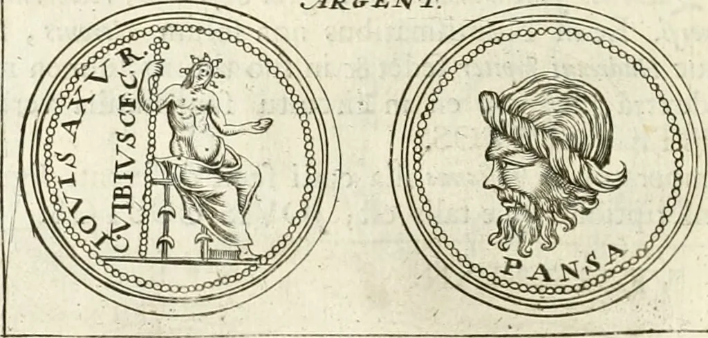 An illustration from Veterum Romanorum Religio castrametatio, disciplina militaris ut & balneae ex antiquis numismatibus & lapidibus demonstrata, 1686, leaf 67