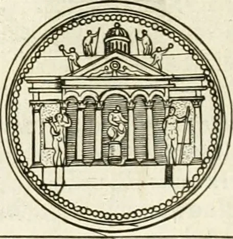 An illustration from Veterum Romanorum Religio castrametatio, disciplina militaris ut & balneae ex antiquis numismatibus & lapidibus demonstrata, 1686, leaf 69