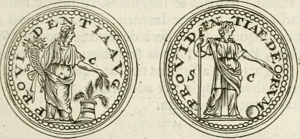 An illustration from Veterum Romanorum Religio castrametatio, disciplina militaris ut & balneae ex antiquis numismatibus & lapidibus demonstrata, 1686, leaf 74