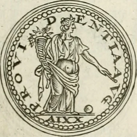 An illustration from Veterum Romanorum Religio castrametatio, disciplina militaris ut & balneae ex antiquis numismatibus & lapidibus demonstrata, 1686, leaf 74