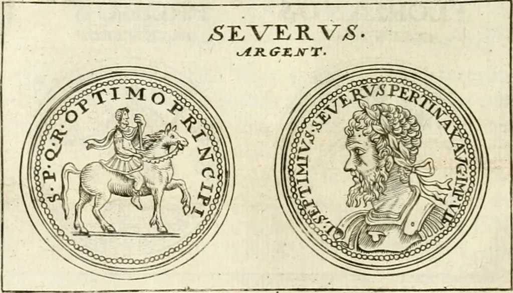 An illustration from Veterum Romanorum Religio castrametatio, disciplina militaris ut & balneae ex antiquis numismatibus & lapidibus demonstrata, 1686, leaf 75
