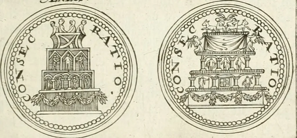 An illustration from Veterum Romanorum Religio castrametatio, disciplina militaris ut & balneae ex antiquis numismatibus & lapidibus demonstrata, 1686, leaf 78