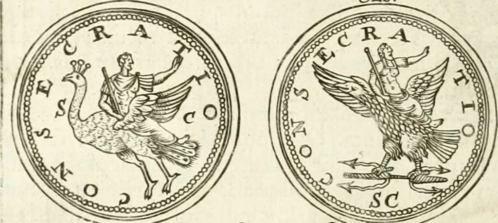 An illustration from Veterum Romanorum Religio castrametatio, disciplina militaris ut & balneae ex antiquis numismatibus & lapidibus demonstrata, 1686, leaf 81