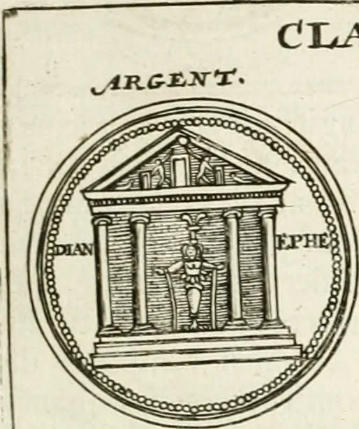 An illustration from Veterum Romanorum Religio castrametatio, disciplina militaris ut & balneae ex antiquis numismatibus & lapidibus demonstrata, 1686, leaf 82