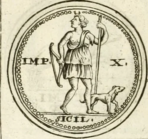 An illustration from Veterum Romanorum Religio castrametatio, disciplina militaris ut & balneae ex antiquis numismatibus & lapidibus demonstrata, 1686, leaf 87
