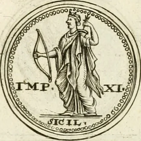 An illustration from Veterum Romanorum Religio castrametatio, disciplina militaris ut & balneae ex antiquis numismatibus & lapidibus demonstrata, 1686, leaf 87