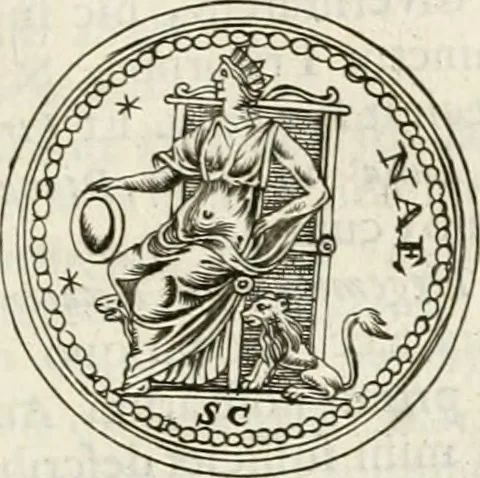 An illustration from Veterum Romanorum Religio castrametatio, disciplina militaris ut & balneae ex antiquis numismatibus & lapidibus demonstrata, 1686, leaf 96