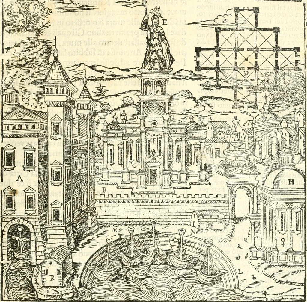 An illustration from Vetrvvio con il svo comento et figvre, 1536, leaf 128