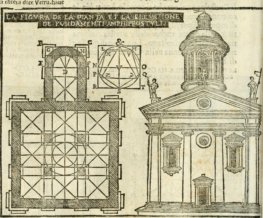 An illustration from Vetrvvio con il svo comento et figvre, 1536, leaf 157