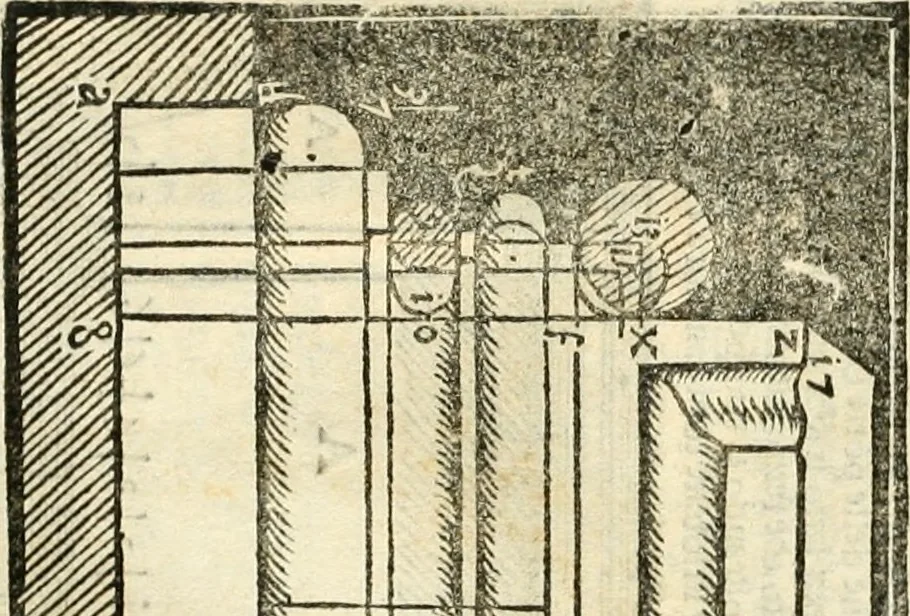 An illustration from Vetrvvio con il svo comento et figvre, 1536, leaf 171