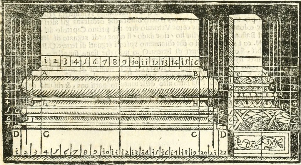An illustration from Vetrvvio con il svo comento et figvre, 1536, leaf 172