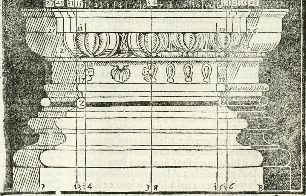 An illustration from Vetrvvio con il svo comento et figvre, 1536, leaf 195