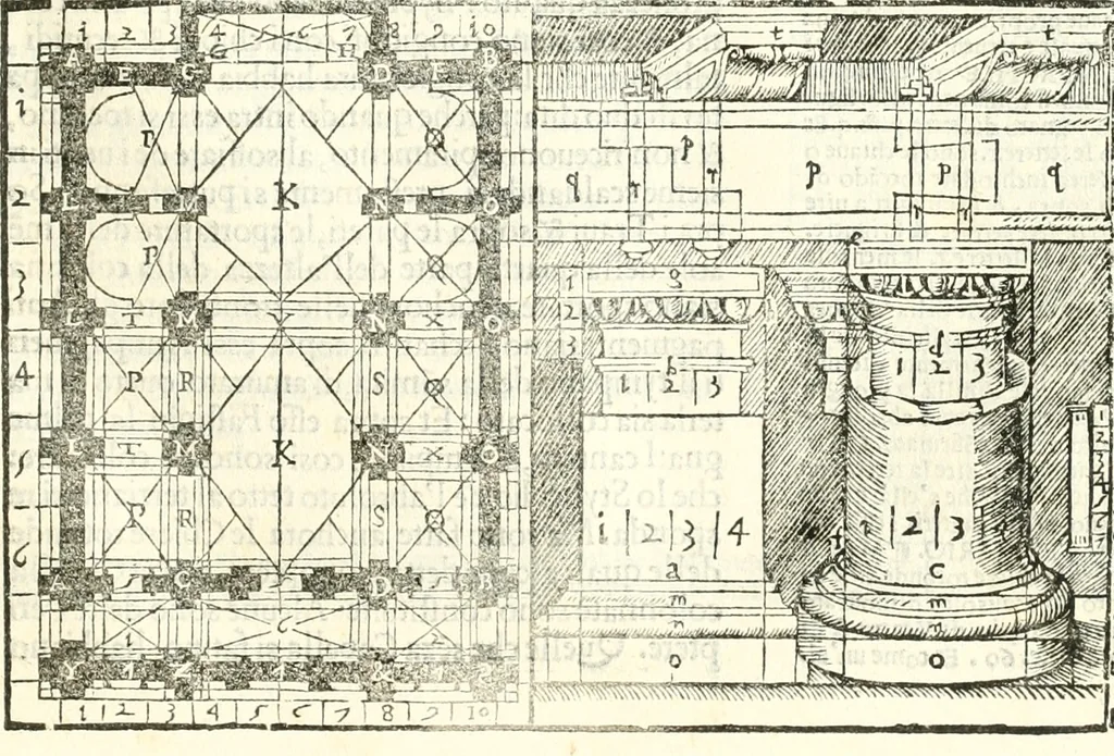An illustration from Vetrvvio con il svo comento et figvre, 1536, leaf 210