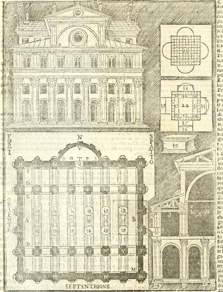 An illustration from Vetrvvio con il svo comento et figvre, 1536, leaf 222