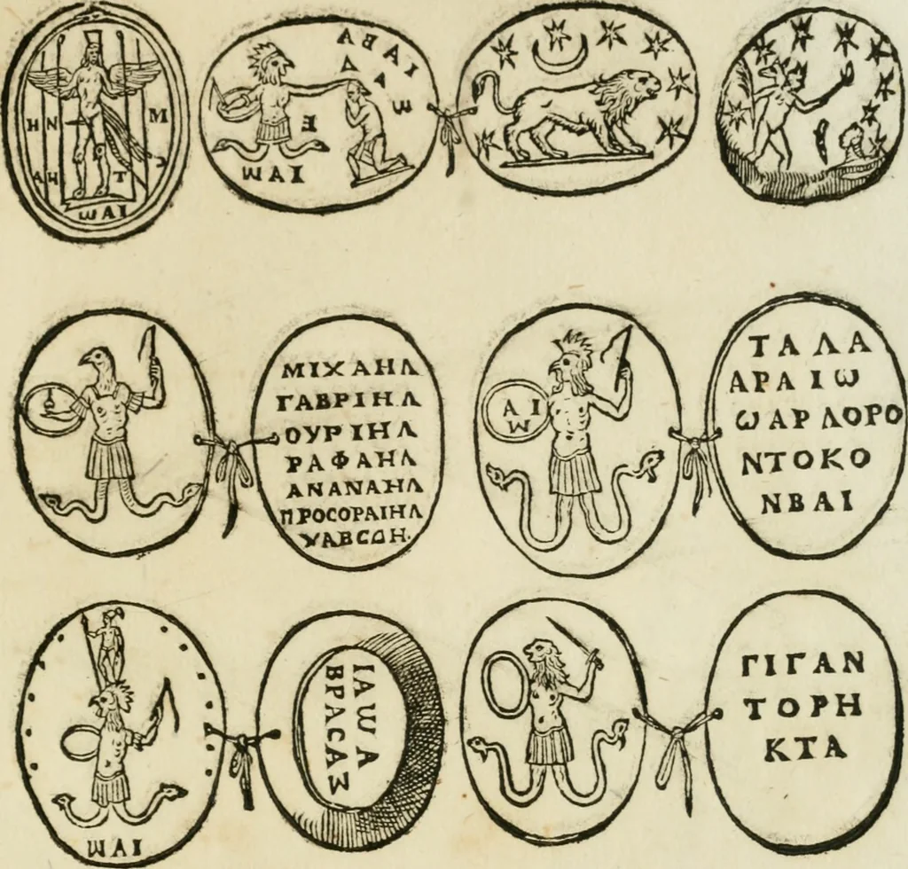 An illustration from Vetvstissimae tabvlae aeneae sacris aegyptiorum simulachris coelatae accurata explicatio : in qua antiquissimarum superstitionum origines, progressiones, ritus ad barbaram, graecam, romanamque historiam illustrandam enarrantur, & multa scriptorum veterum loca qua explanantur, qua emendantur, 1605, leaf 114